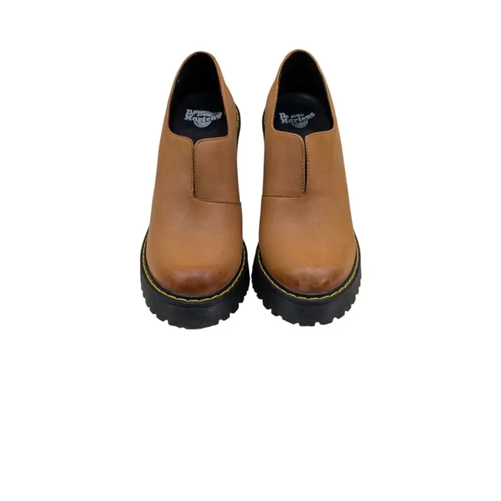 Dr. Martens Cordelia Slip-On Platform Heels Leather Brown Lug Size 6L S4042